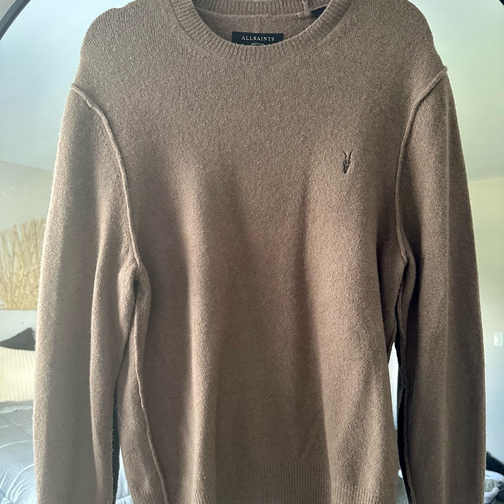 All Saints Men's Tan Crewneck Sweater